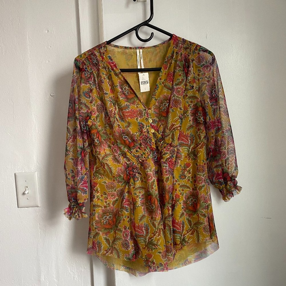 NWT Anthropologie Boho Flower Print Blouse